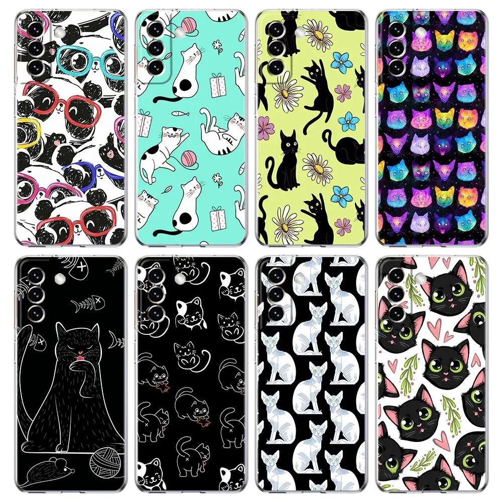 

Fashion Cute Cat Aesthetics Phone Case For Samsung Galaxy S22 5G S20 Ultra S21 FE 5G S10E S9 S8 S10 Plus Note 20 10 Lite Cover