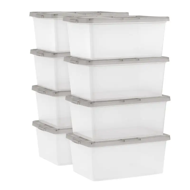 

, 17 Quart Snap Top Clear Plastic Storage Box, Gray, Set of 8