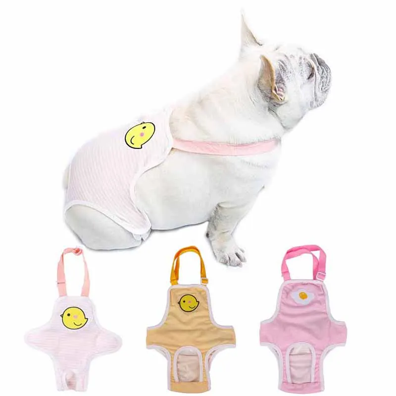 

Многоразовые подгузники для собак с регулируемыми подтяжками, милые полосатые санитарные трусики, нижнее белье для домашних животных, комбинезон, одежда для маленьких собак