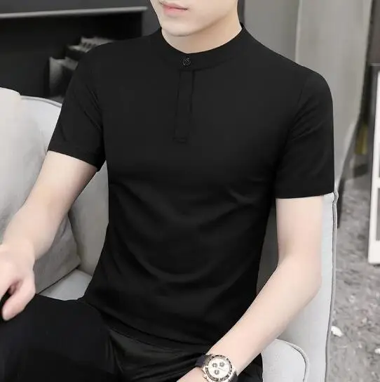 

Short sleeve men's thin cotton stand-up collar T-shirt summer