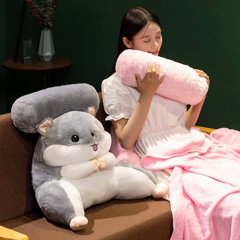 Плюшевое одеяло для офиса очень мягкий мультяшный хомяк 2 в 1 60 см розового и