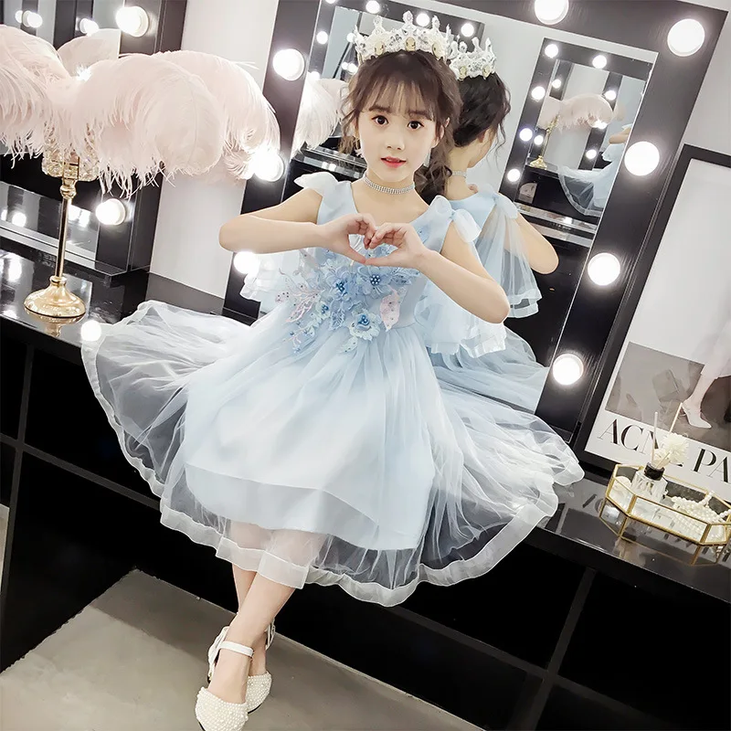 

2022 Summer GirlsPrincess Dress Childrens Lace Sleeveless Birthday Party Dresses Big Child Brief Embroidery White Dress Kids
