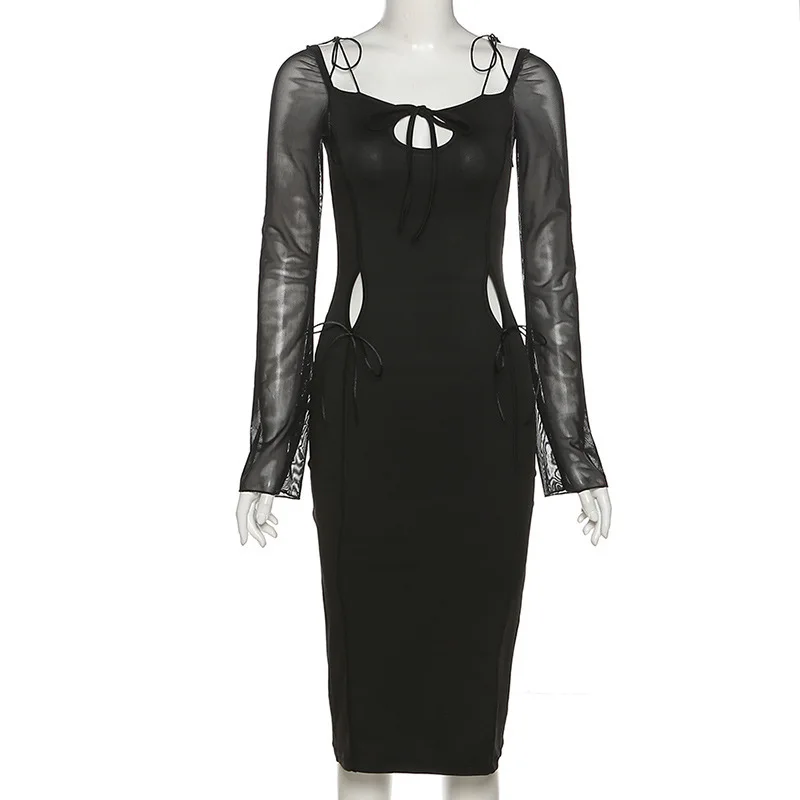 Сексуальное Бандажное платье XLLAIS с вырезами элегантное прозрачное Сетчатое миди