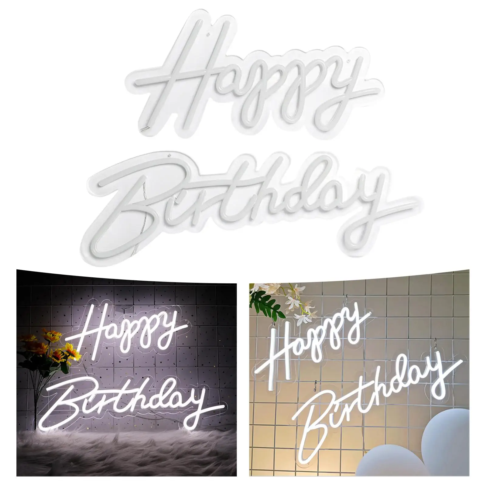 

Happy Birthday Neon Sign LED Neon Light USB Powered White Separate Words for Home Room Birthday Party Bar Club Wall Art Deco