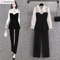 new style temperament and commuter chiffon shirt elegant womens suit long sleeved blouse trousers 2 piece office work clothes