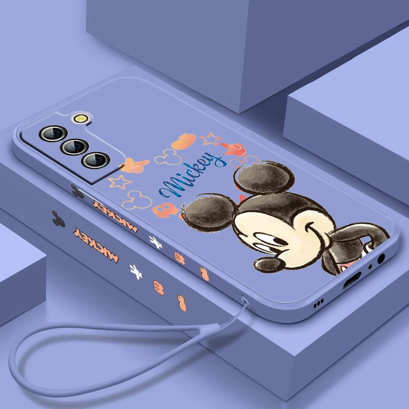 

Couple Cute Mickey Cartoon Phone Case For Samsung Galaxy S23 S22 S21 S20 S10 S9 Ultra Plus Pro FE Liquid Left Rope Phone Case