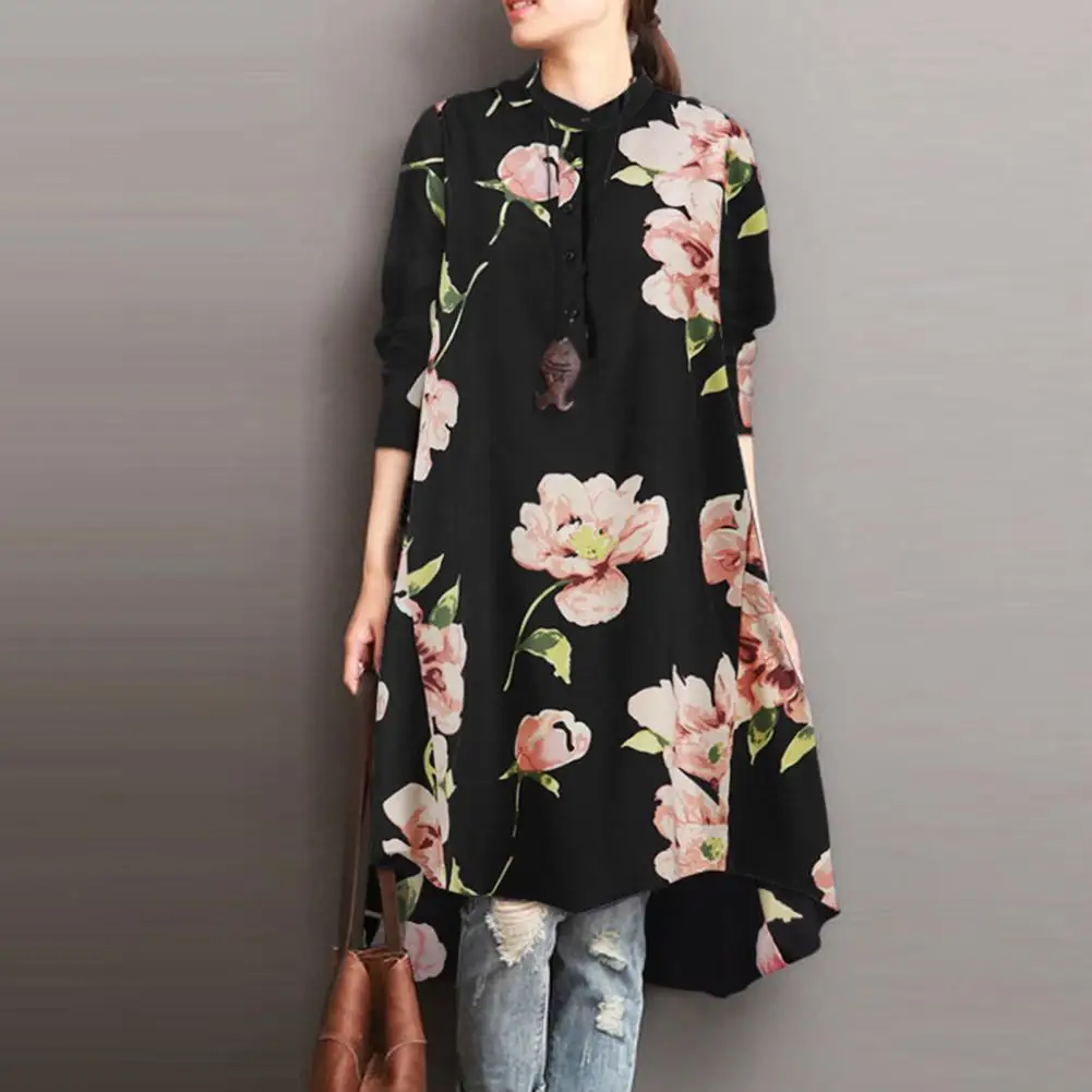 

Рубашка женская асимметричная с длинным рукавом, винтажная блузка с цветочным принтом в богемном стиле, Асимметричный топ свободного кроя с асимметричным подолом, весна