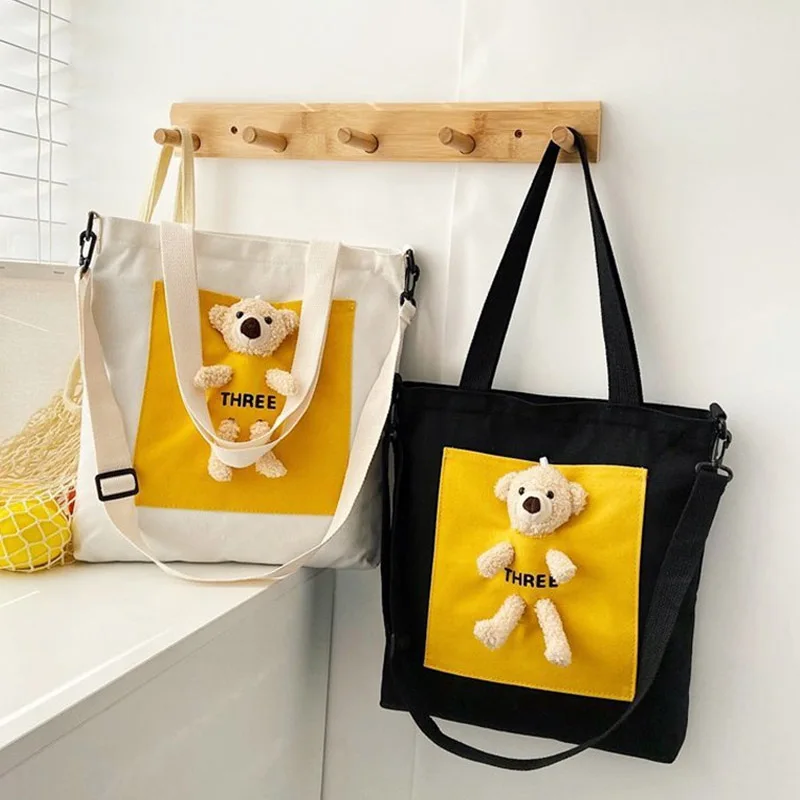 

2022 Hot Sale Women Bag Female Large Capacity Canvas Shoulder Bags Students School Bag Cute Bear Handbag Tote Bag Shopper Bag
