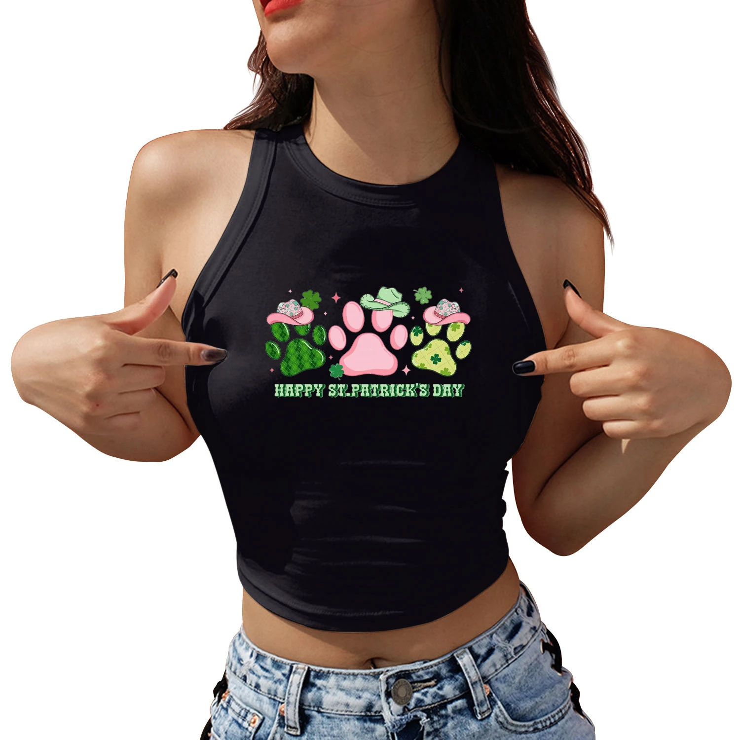 Saint Patrick's Day Lucky Love Printed Crop Tops for Women Sleeveless Shirt Summer Harajuku Female Casual Y2K Tank