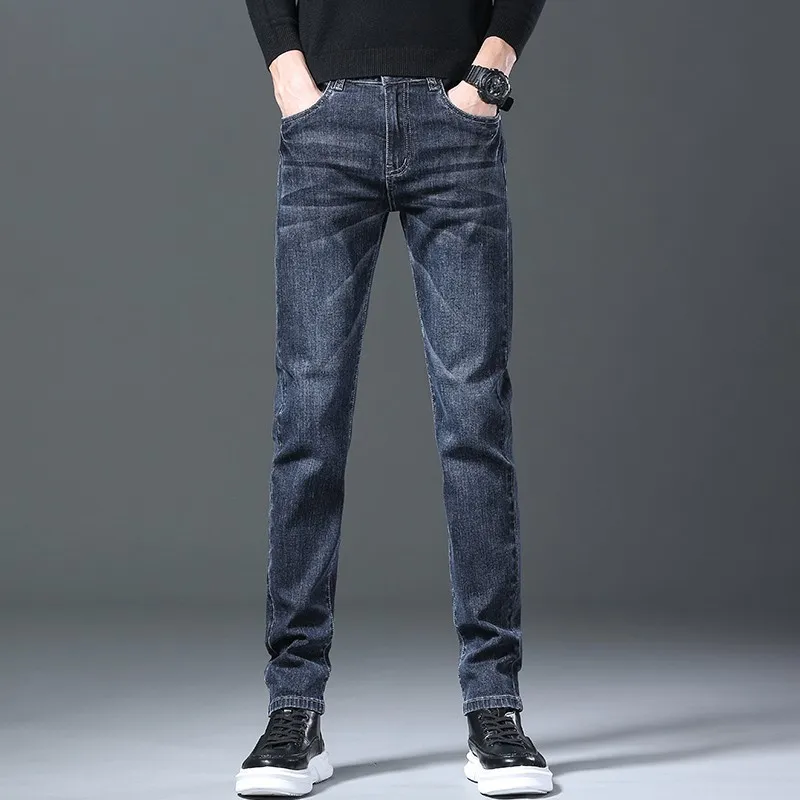 

Autumn And Winter Straight Jeans Men Loose Elastic Business Casual Trousers