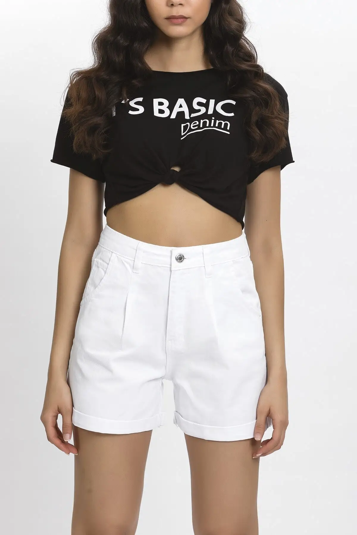 

Women's Shorts White High Waist Front Pleated New Summer Fashion Bermuda Basic Short Pants Mini Trousers Short Pants