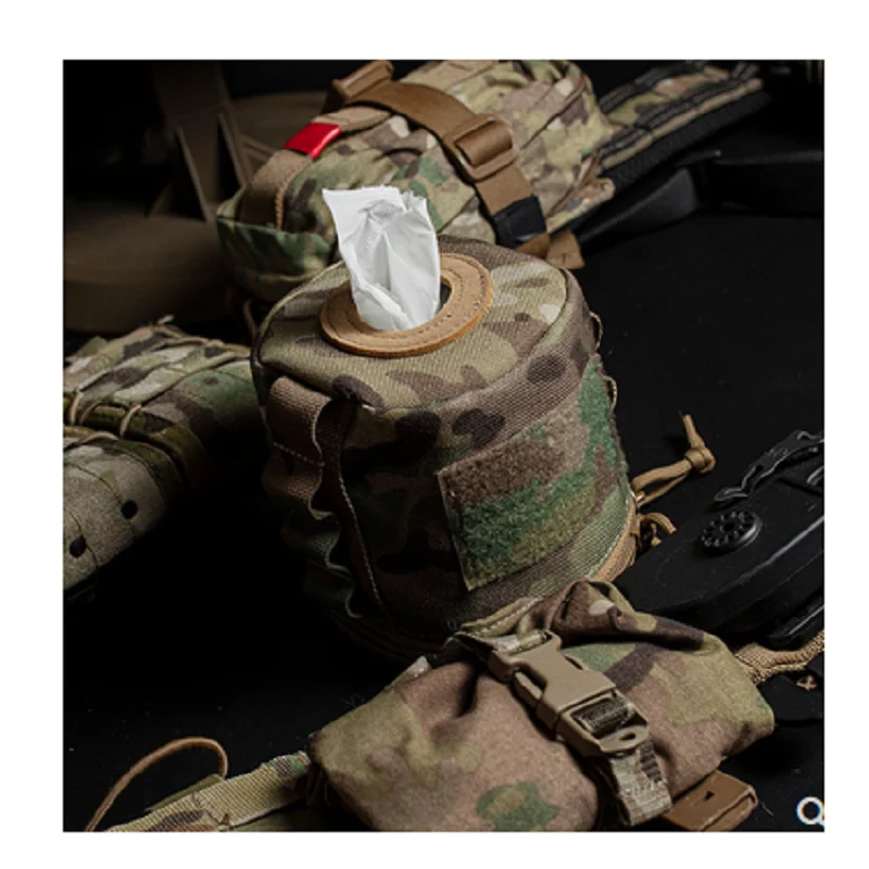 Outdoor Hiking Camping Tactical Military Portable MOLLE Ribbon Camouflage Quick Draw Tissue Roll Storage Bag