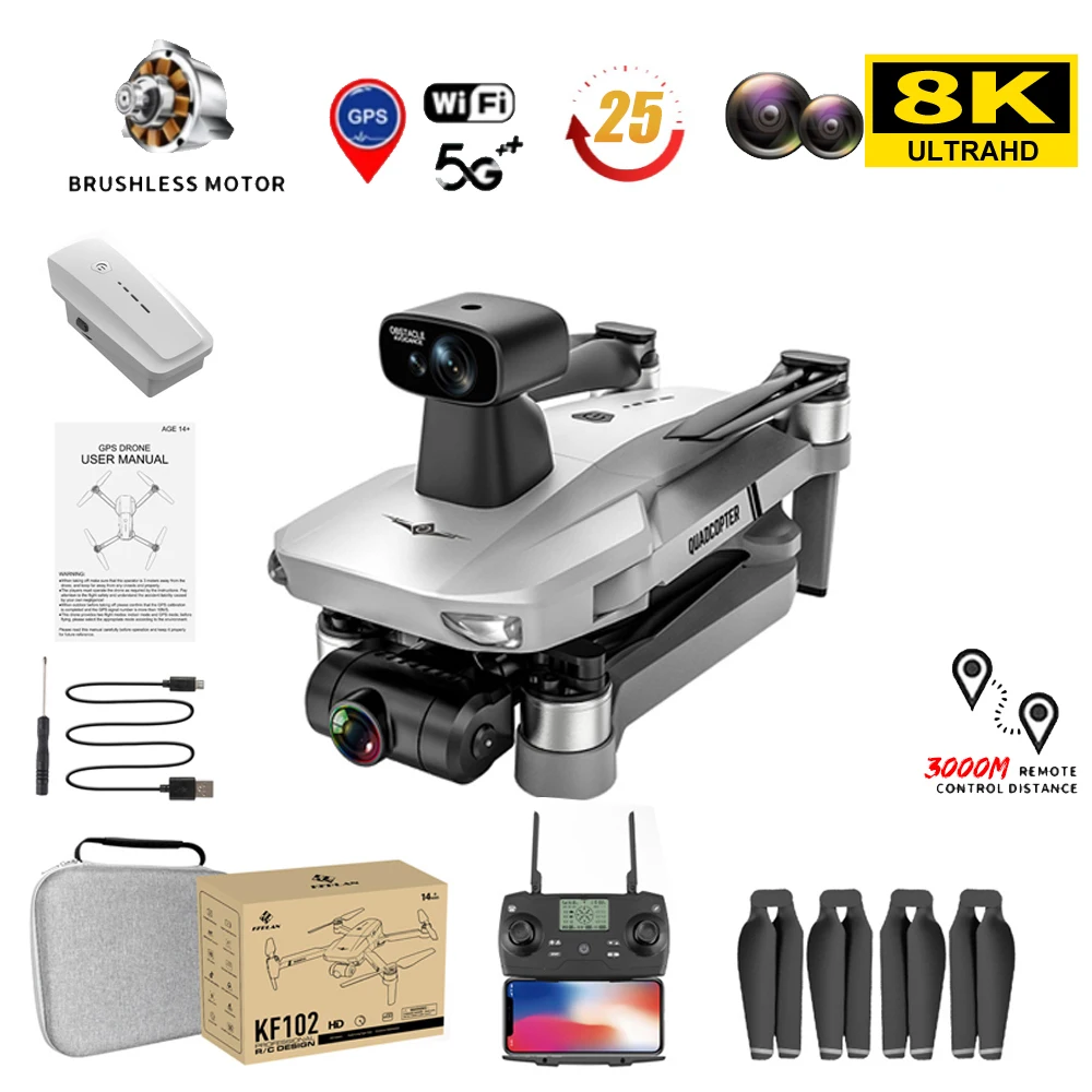 

2022 Новый бесщеточный Дрон KF102 8k с профессиональной HD камерой 4K GPS Fpv Радиоуправляемый квадрокоптер вертолеты беспилотники БПЛА подарок игру...