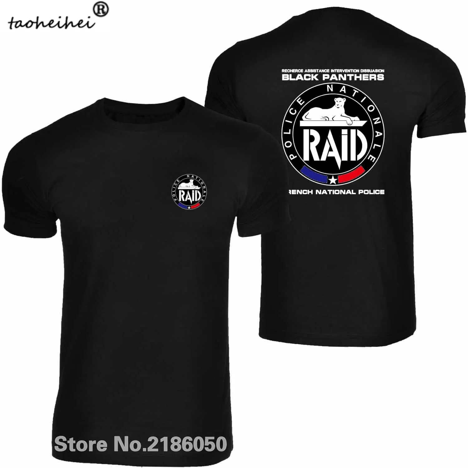 Футболка с надписью Raid для французской полиции Мужская черная футболка круглым