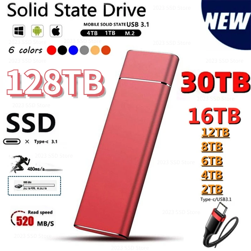 

Portable SSD High Speed 2TB 1TB 500GB Type-C External Hard Drive 4TB 16TB USB 3.1 External Storage Hard Disks For Laptops PS4