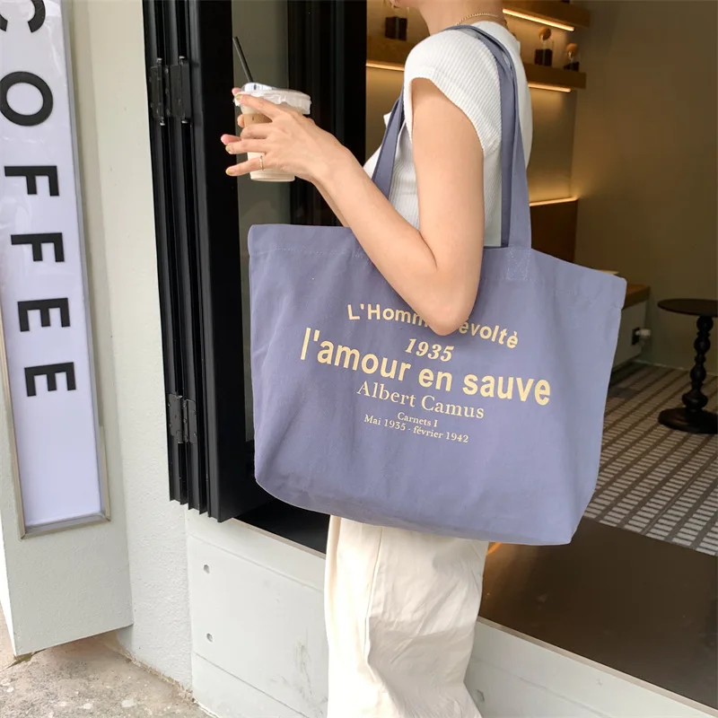 

Youda New Style Canvas Fabric Shoulder Bag for Women Simple Letter Pattern Handbag Large Casual Capacity Shopper Tote Bags