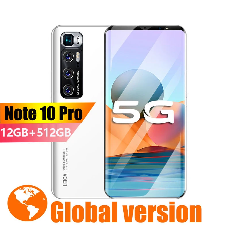 

New Original Smartphone Note10 Pro 12G 512GB Telephone 48MP Camera Celular Daul Card 4800mAh 4G 5G Mobile Cell Phone