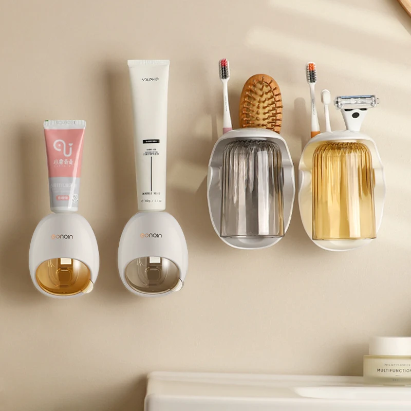 

Automatic Toothpaste Squeezer Wall Mounted Toothpaste Dispenser Toothbrush Holder Set for Home Bathroom Accessories Organizer