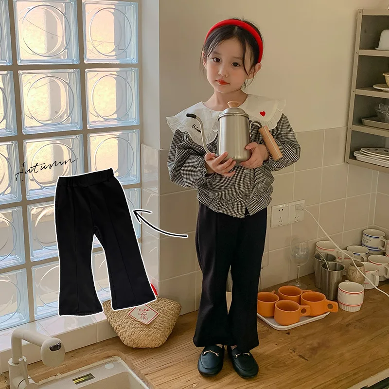 

2022 Autumn New Girls Flare Pants Solid Children Trousers Cotton Baby Casual Pants All Match Girls Pants Kids Clothes