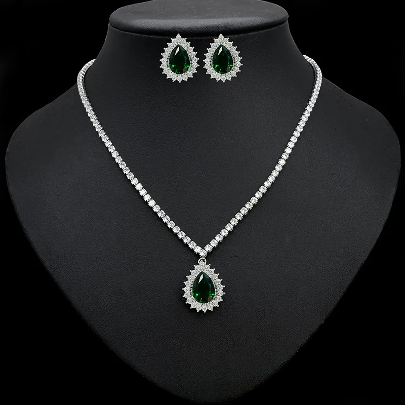 

HIBRIDE Round Water Drop CZ Necklace and Earring Sets 2pcs Jewelry Sets for Dubai Nigeria Women Wedding Accessories bijoux N-399