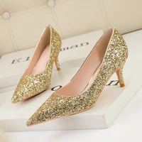 ladies pumps fashion sexy nightclub show thin high heels banquet shallow mouth pointed toe sequin shoes