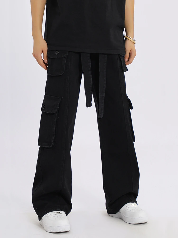 Europe And America Street Multi Pocket Cargo Pants Men'S Y2k High Street Popular Men'S Trousers Hiphop Mop Pants Casual Pants