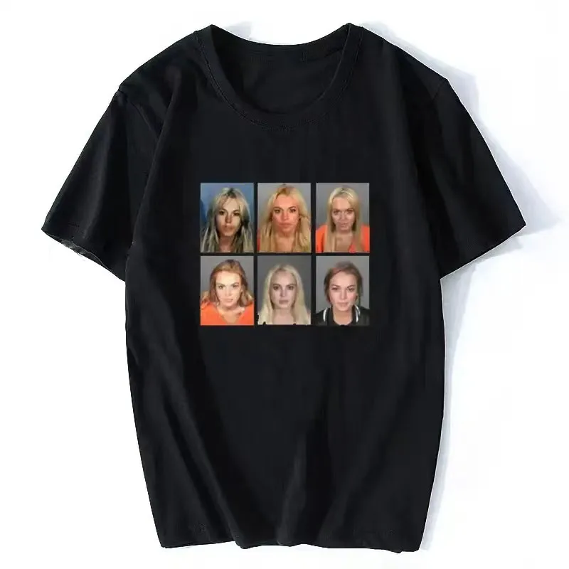 

Lindsay Lohan Mashup Celebrity Mugshot Vintage Grunge Look Fan Cotton T-Shirt Print Fashion Men Wowen Streetwear T Shirt Tees