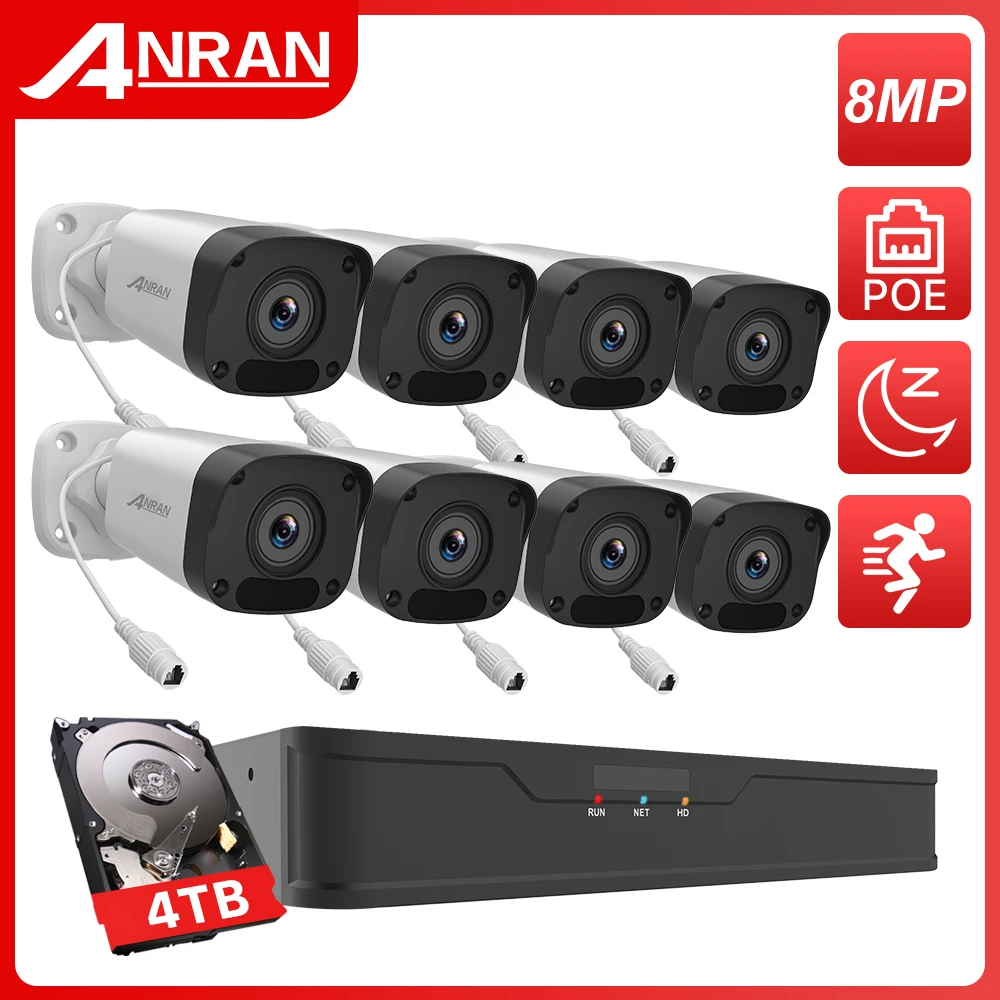 

ANRAN 8MP 4K 8CH PoE Surveillance Camera System NVR Recorder H.265 Outdoor Kit IR Night Vision CCTV Video IP Camera Security Set