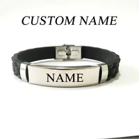 personalized silicone custom name bracelet grid customize punk inscription stainless steel bracelets for women men bracelets