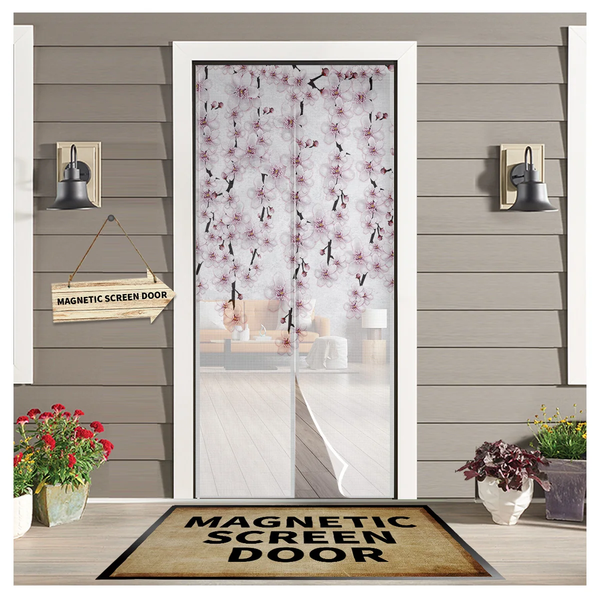 

Spring Cherry Blossom Branch Summer Magnetic Mesh Mosquito Screen Door Curtain Anti-Mosquito Net Fly Insect Screen