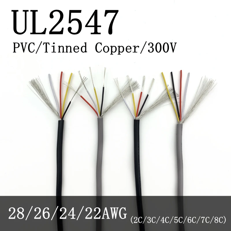 

5M Shielded Wire 32AWG 30AWG 28AWG 26AWG 24AWG 22AWG Audio 2-3-4-Cores Headphone Control Copper Signal Cable UL2547