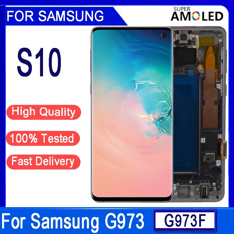 Фото 6,1-дюймовый ЖК-дисплей Super AMOLED для SAMSUNG S10 G973 SM-G973F/DS G973U, замена дигитайзера сенсорного экрана №1