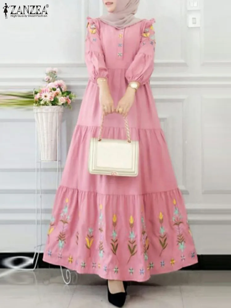 Винтажное Женское Мусульманское Платье С Длинным Рукавом Элегантное Abaiya Zanzea