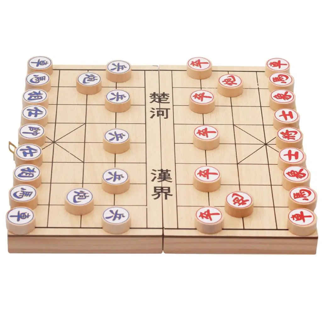 

Foldable Wooden Chinese Chess Board Games Tabletop Portable Puzzle Chinese Xiangqi Chess Set For Student Adult