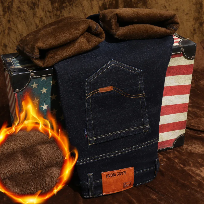 Winter 2020 Velvet Thermal Jeans for men fall quality men's casual stretch pants