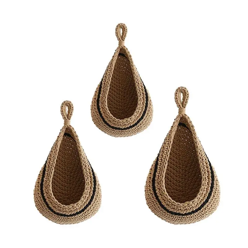 

3PCS Hanging Wall Vegetable Fruit Baskets Jute Hanging Basket Bohemian Handwoven Wall Mount Fruit Or Veggie Basket For Kitchen