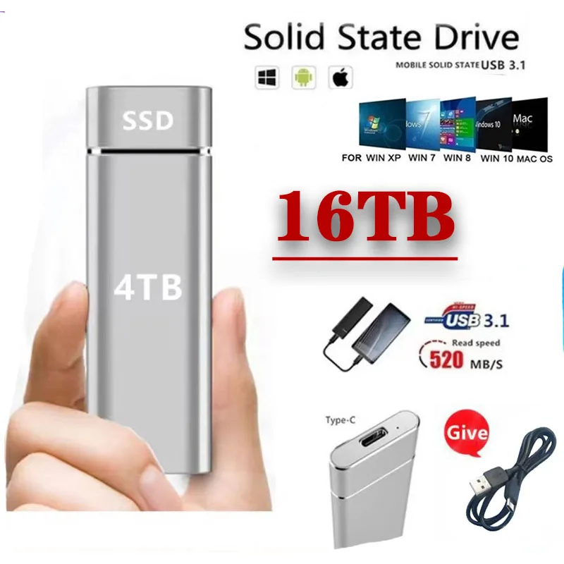 

Portable 16TB 10TB 8TB 4TB 2TB External Solid State Drive 8TB Storage Device Hard Drive Computer SSD Mobile Hard Drive