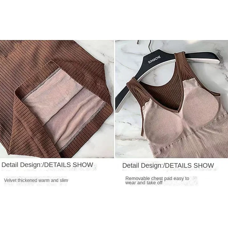 Женский утепленный жилет без рукавов с бюстгальтером V-образным вырезом