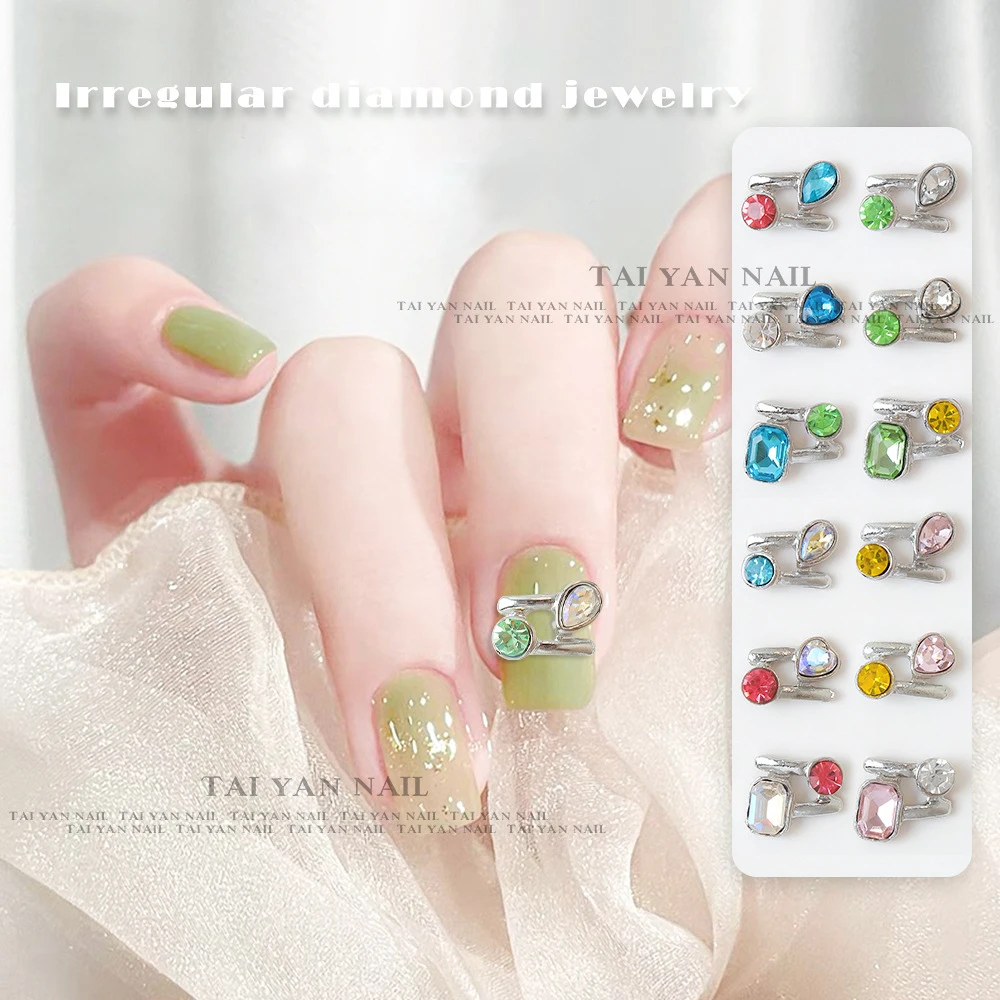 

10pcs Paperclip Shape Gems Nail Decorations Luxury Colorful Zircon Metal Charms Teardrop Round Gemstone Irregular Manicure Parts