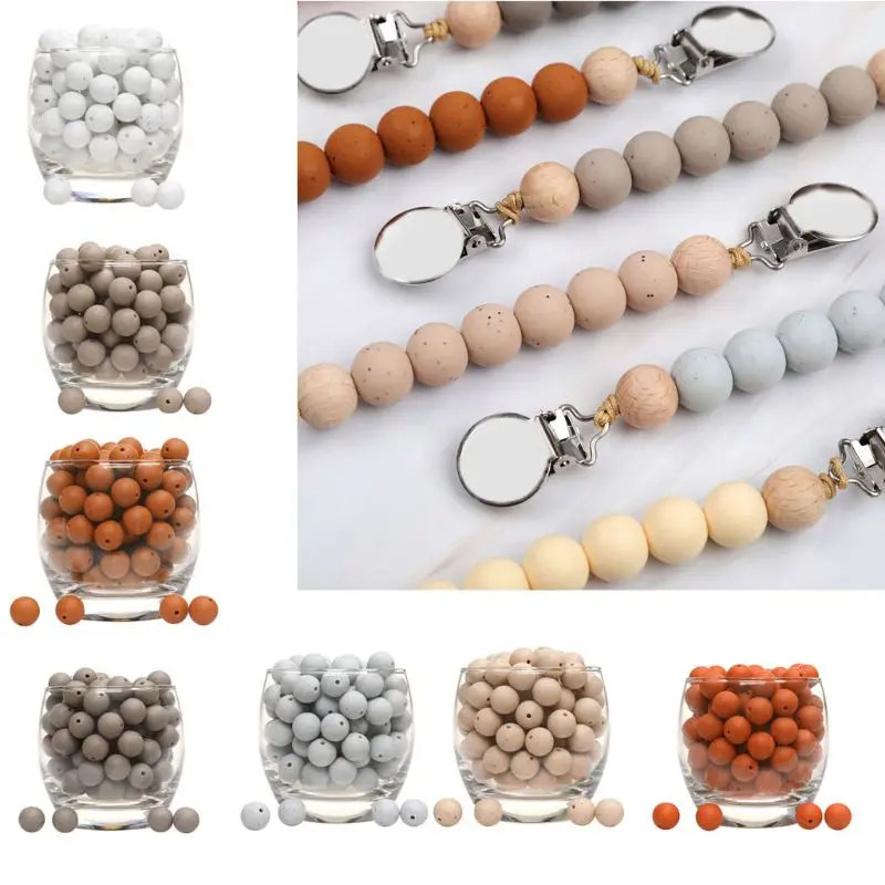 

15mm 20pcs/lot Silicone Loose Beads Safe Teether Round Baby Teething Beads DIY Chewable Pacifier Chain Baby Products