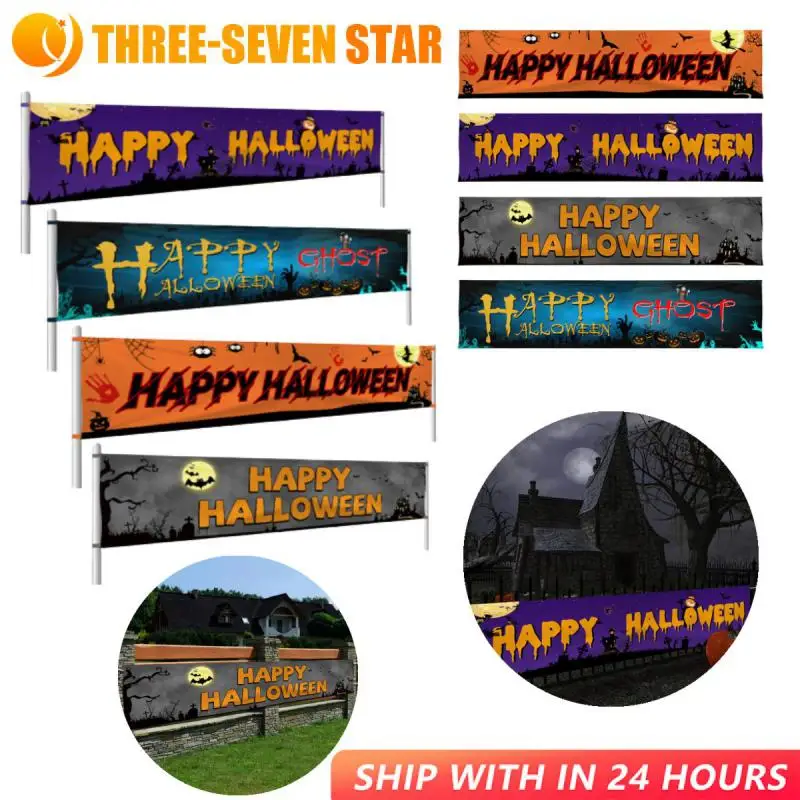

45x200cm Happy Halloween Backdrop Bloody Bat Pumpkin Ghost Print Party Backdrop Hanging Banner Halloween Outdoor Decorations