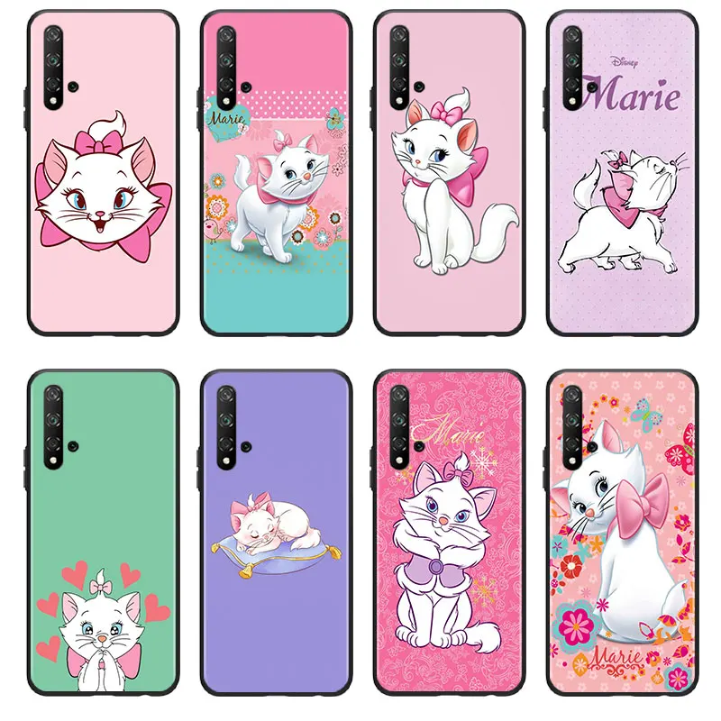 Cute Marie Cat Phone Case For Huawei Honor 60 50 X30 30i 20 10 10i 10X 9X 9S 9C 9 8X 8A lite Pro SE Black luxury Silicone Back