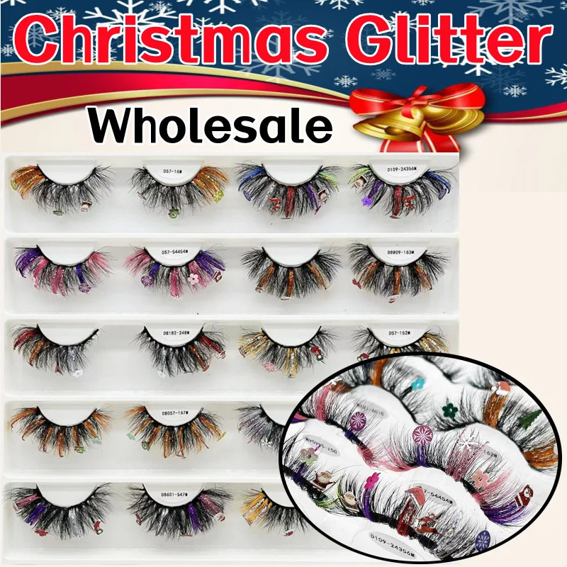 

NEW Style Halloween Christmas Lashes wholesale colored Party eyelash Sequins False Lashes 20mm Glitter Lash with Santa/elk/bell