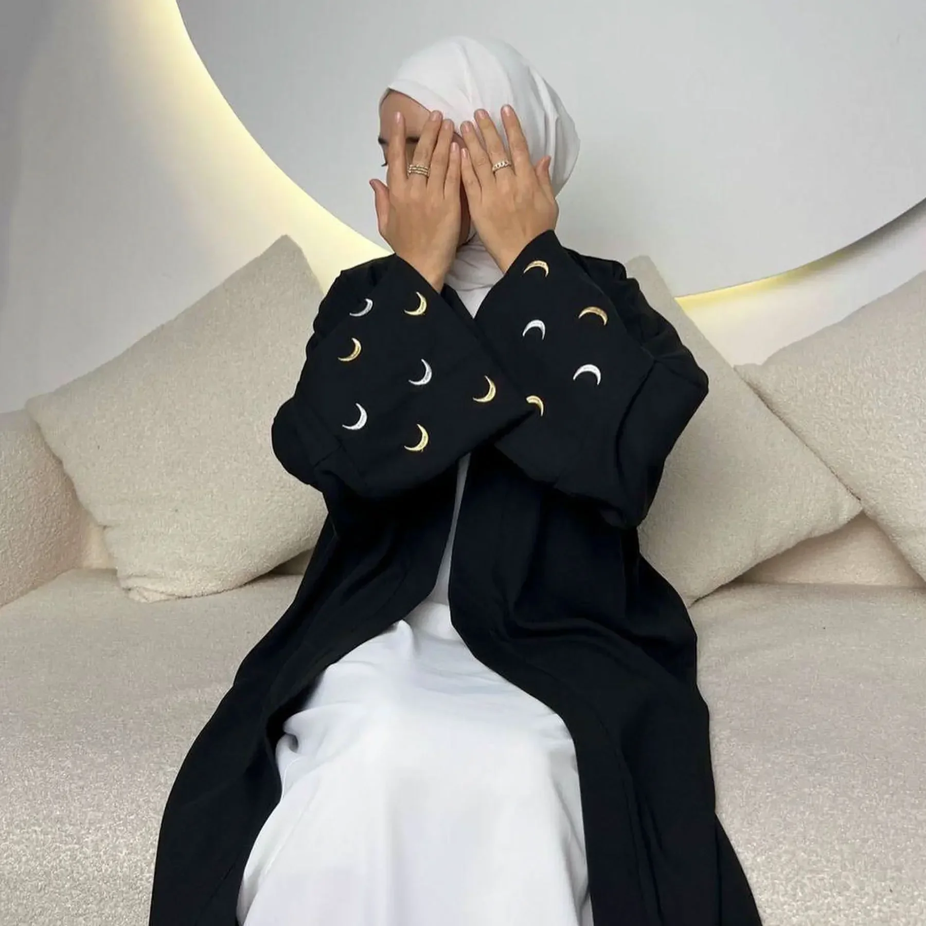 Рамадан Ид Луна Абая кимоно с вышивкой мусульманский кардиган открытые абайи для