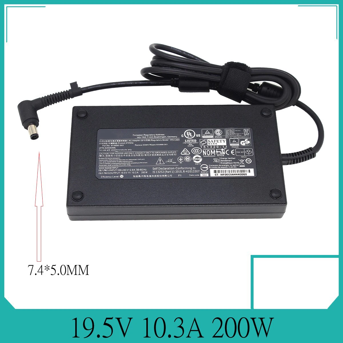 Зарядное устройство для ноутбука, 19,5 в, 200 А, 7,4 Вт, 5,0*8740 мм