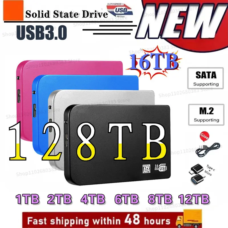 

New Portable SSD 2TB External Hard Drive Type-C USB 3.0 High-Speed 64TB 16TB External Storage Hard Disks For Laptops/Desktop/Mac