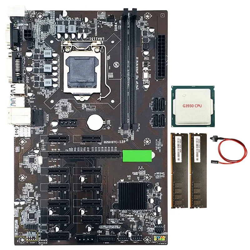 

Материнская плата B250 BTC для майнинга LGA 115 с поддержкой VGA DVI с 2XDDR4 4 Гб 2133 МГц ОЗУ + ЦП G3930 + кабель переключения