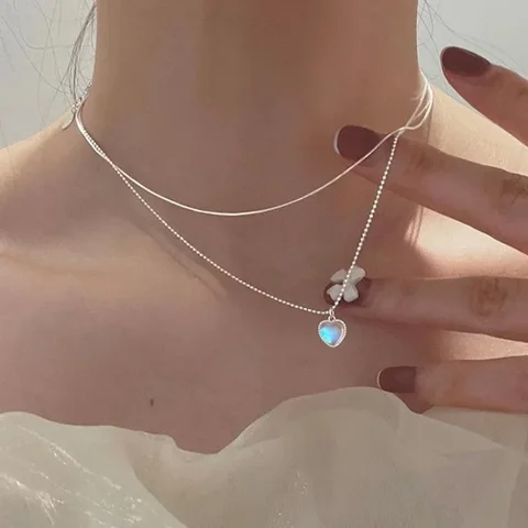 Двухслойное ожерелье с подвеской в виде сердца Kpop для женщин, цепочка на шею в виде сердца на удачу, современные женские чокеры, корейская бижутерия