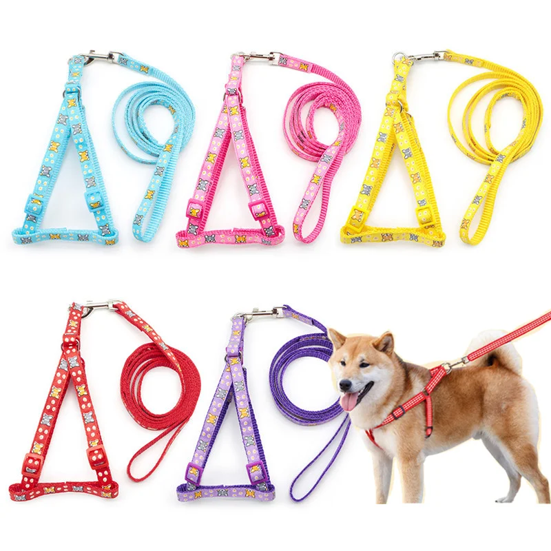 

Cartoon Print Pet Dog Collar Harness Leash Soft Walking Harness Lead Colorful and Durable Traction Rope Nylon 120cm