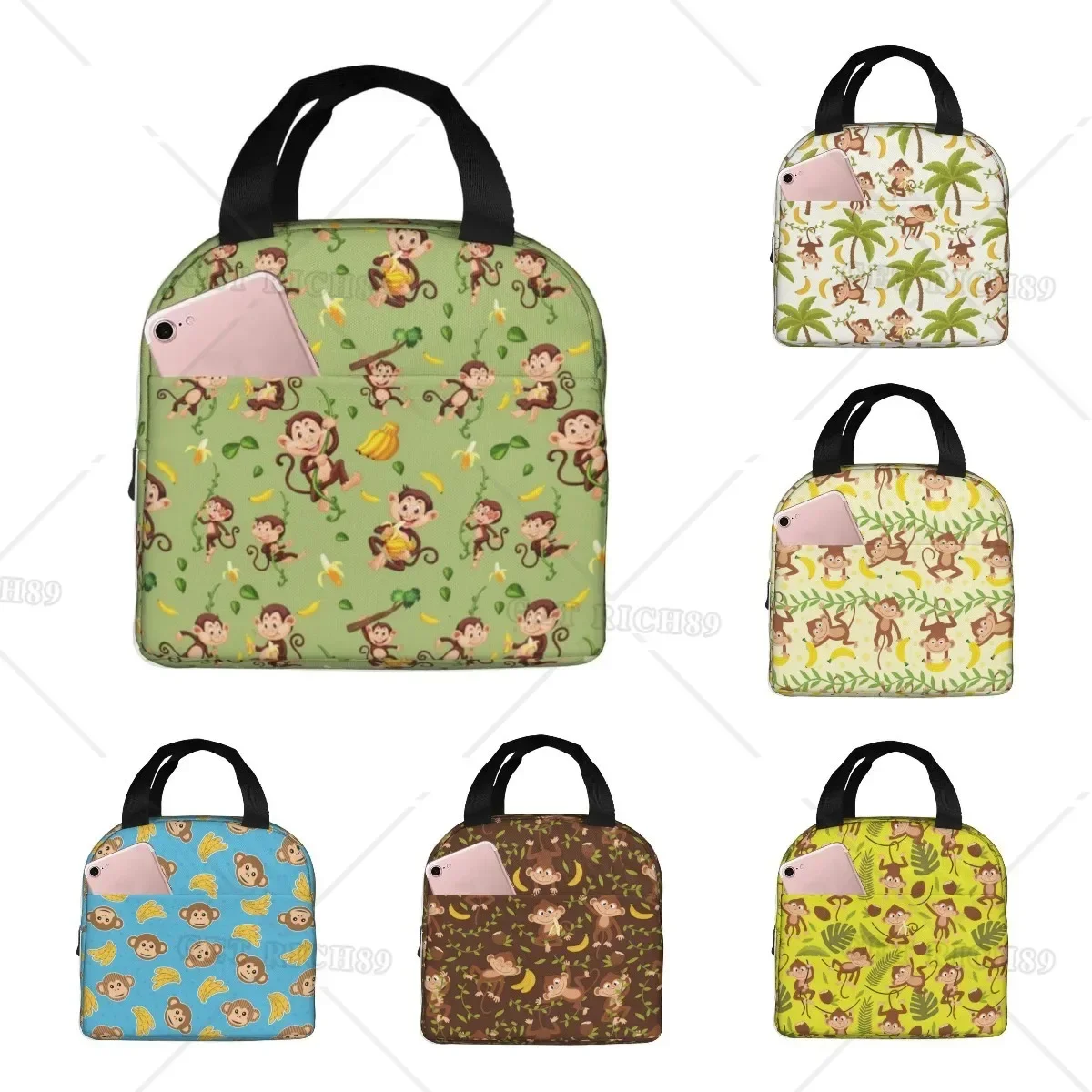 Унисекс Сумка Для Обеда С Дизайном Банана И Обезьяны Многоразовый Изолированный